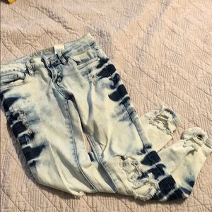 Tie dye distressed jeans